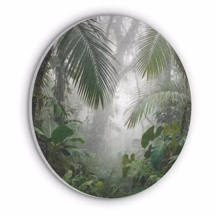 Natuur - Jungle - Mist - Tropisch - Groen Akoestische PET Vilt - Rond klein -3d