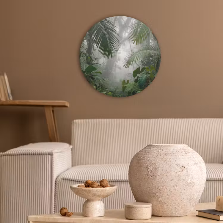 Natuur - Jungle - Mist - Tropisch - Groen Akoestische PET Vilt - Rond klein -sfeer1