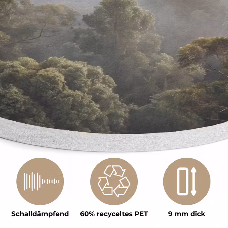 Natuur - Mist - Bos - Ochtend - Goud Akoestische PET Vilt - Rond klein -closeup_DE