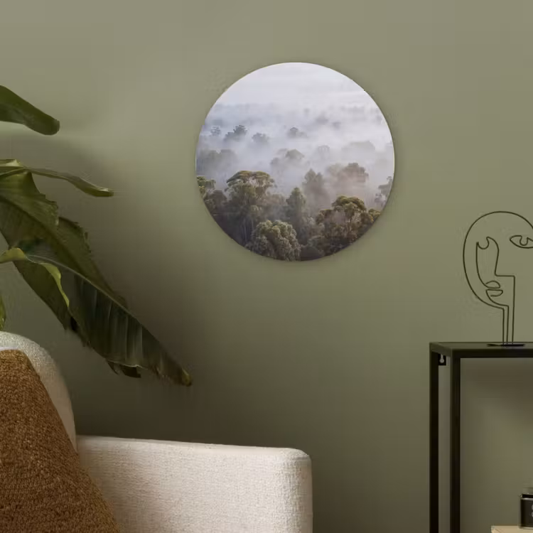 Natuur - Mist - Bos - Ochtend - Goud Akoestische PET Vilt - Rond klein -sfeer2