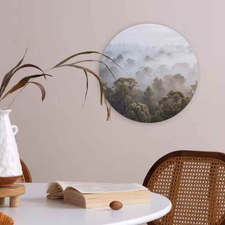 Natuur - Mist - Bos - Ochtend - Goud Akoestische PET Vilt - Rond klein -sfeer3