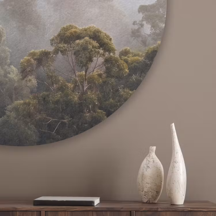 Natuur - Mist - Bos - Ochtend - Goud Akoestische PET Vilt - Rond klein -sfeer5_closeup