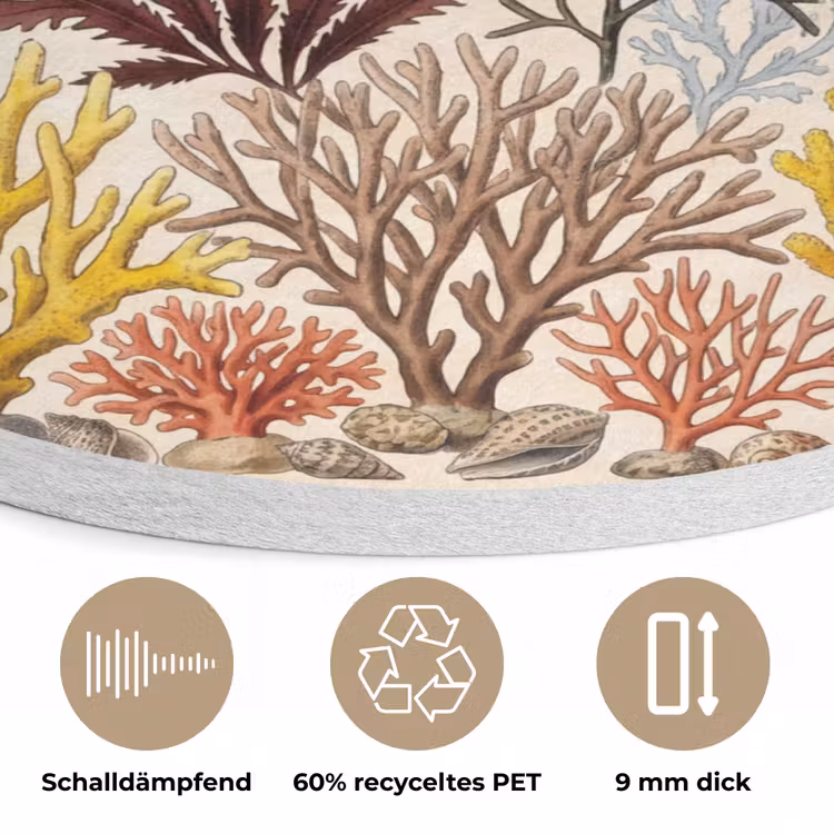 Natuur - Onderwater - Botanisch - Vintage - Kleurrijk Akoestische PET Vilt - Rond klein -closeup_DE