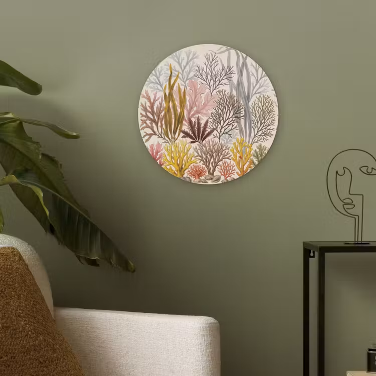 Natuur - Onderwater - Botanisch - Vintage - Kleurrijk Akoestische PET Vilt - Rond klein -sfeer2