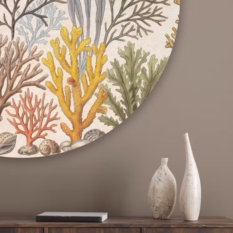 Natuur - Onderwater - Botanisch - Vintage - Kleurrijk Akoestische PET Vilt - Rond klein -sfeer5_closeup