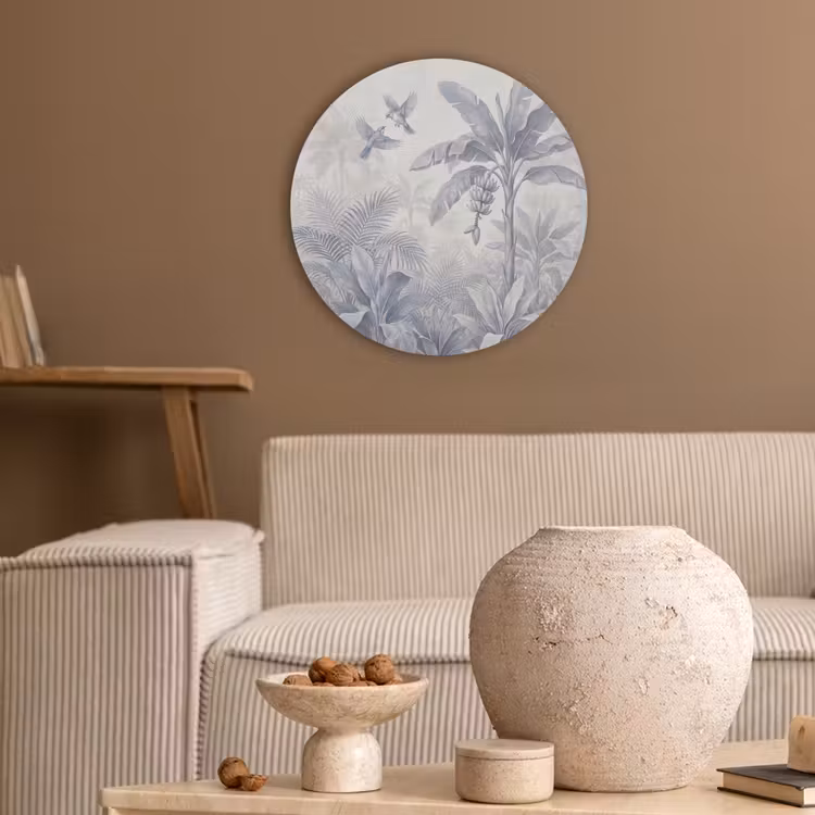 Natuur - Vogel - Jungle - Illustratie - Blauw Akoestische PET Vilt - Rond klein -sfeer1