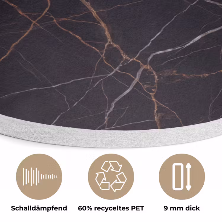Natuursteen - Marmerpatroon - Abstract - Modern - Zwart - Goud Akoestische PET Vilt - Rond klein -closeup_DE