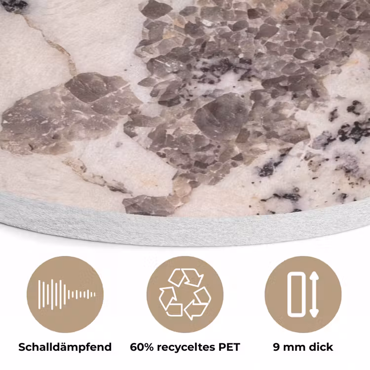 Natuursteen - Patroon - Abstract - Beige - Grijs Akoestische PET Vilt - Rond klein -closeup_DE