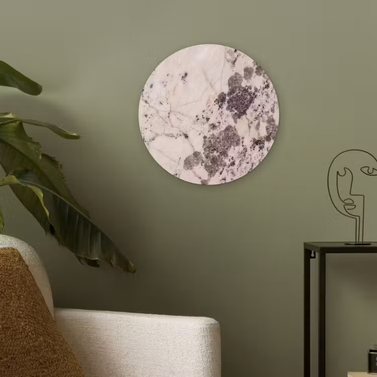 Natuursteen - Patroon - Abstract - Beige - Grijs Akoestische PET Vilt - Rond klein -sfeer2