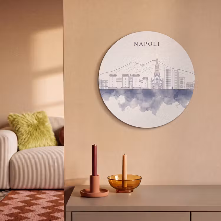Napels - Skyline - Italie - Lijntekening - Aquarel Akoestische PET Vilt - Rond klein -sfeer1