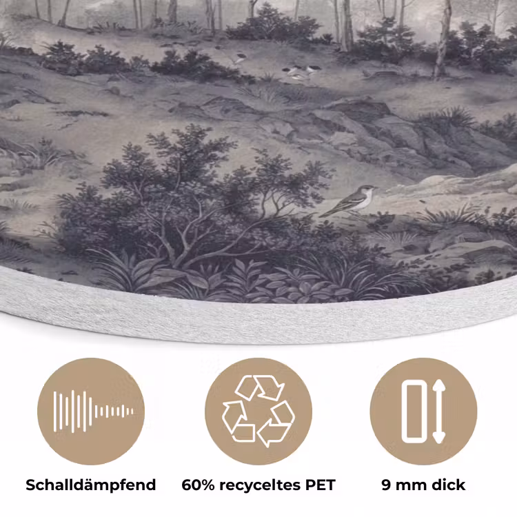 Mistig - Berglandschap - Illustratie Akoestische PET Vilt - Rond klein -closeup_DE