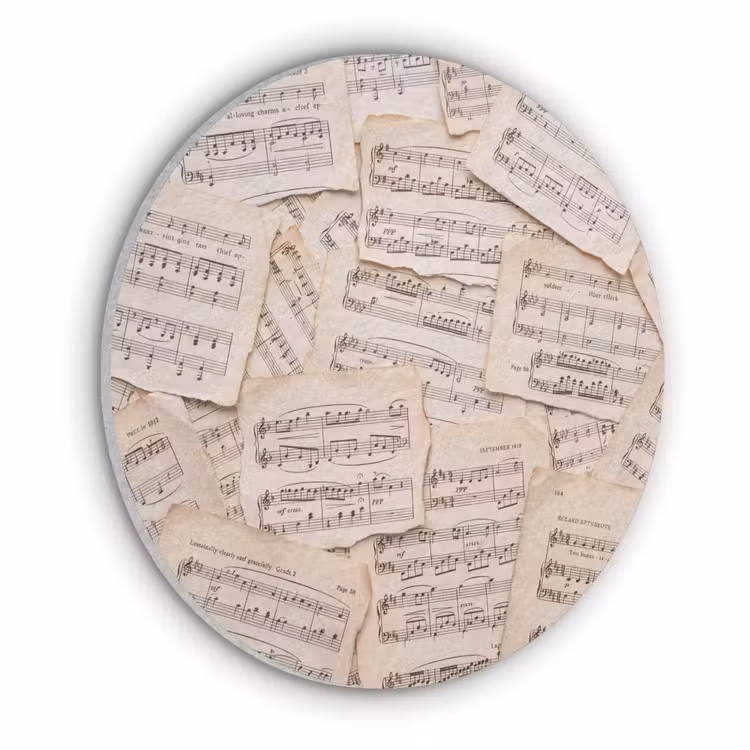 Bladmuziek - Oud - Noten - Vintage - Beige Akoestische PET Vilt - Rond klein -3d