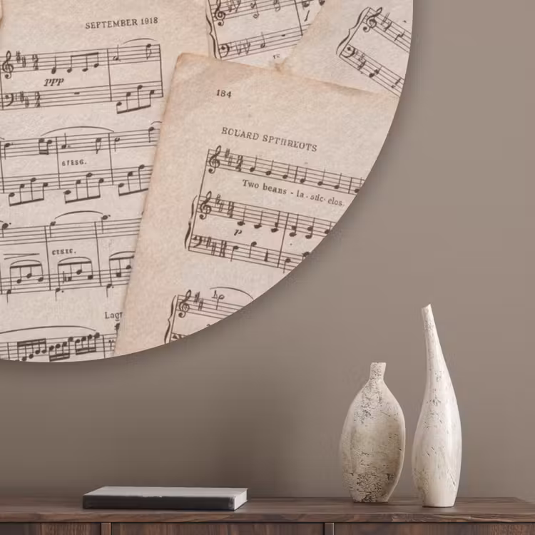 Bladmuziek - Oud - Noten - Vintage - Beige Akoestische PET Vilt - Rond klein -sfeer5_closeup