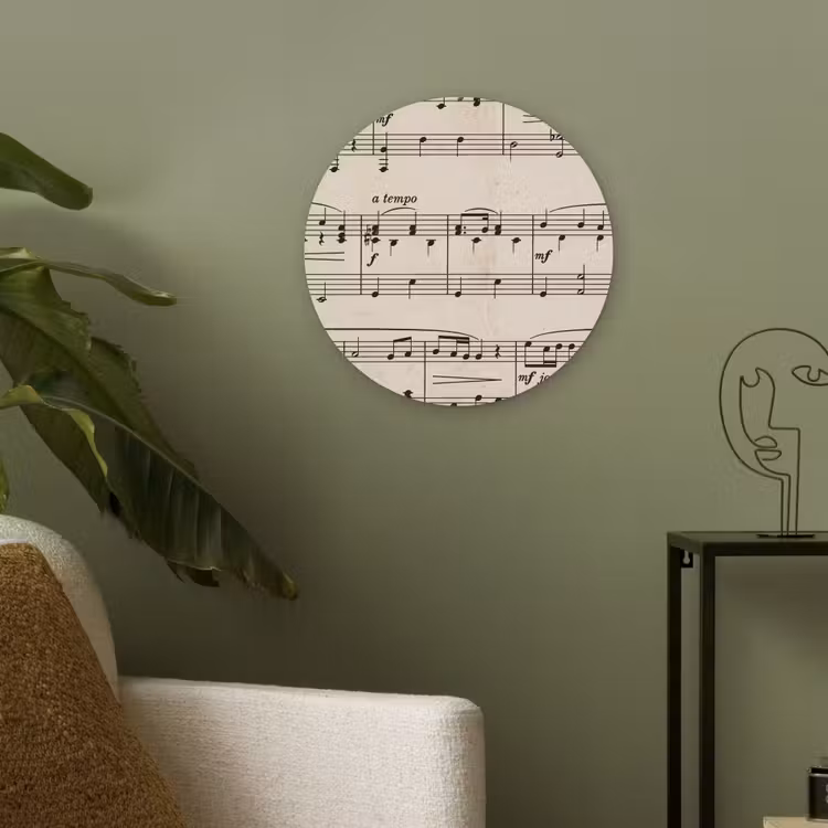 Muzieknotatie - Notenbalken - Kunst - Klassiek - Beige Akoestische PET Vilt - Rond klein -sfeer2