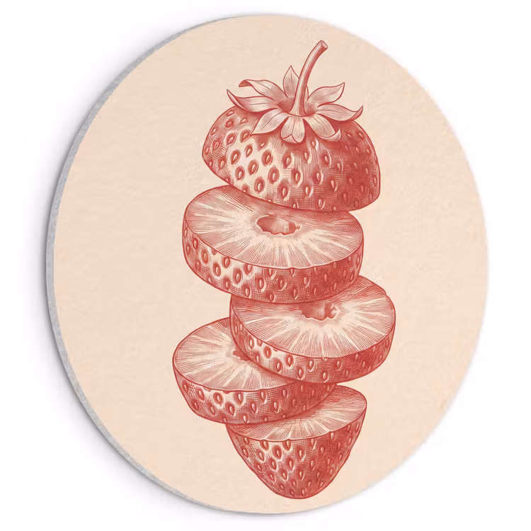 Fruit - Gesneden - Illustratie - Rood - Vintage Akoestische PET Vilt - Rond klein -3d