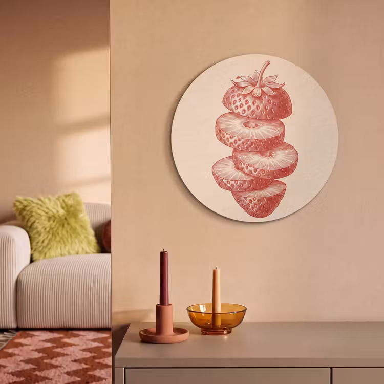 Fruit - Gesneden - Illustratie - Rood - Vintage Akoestische PET Vilt - Rond klein -sfeer1
