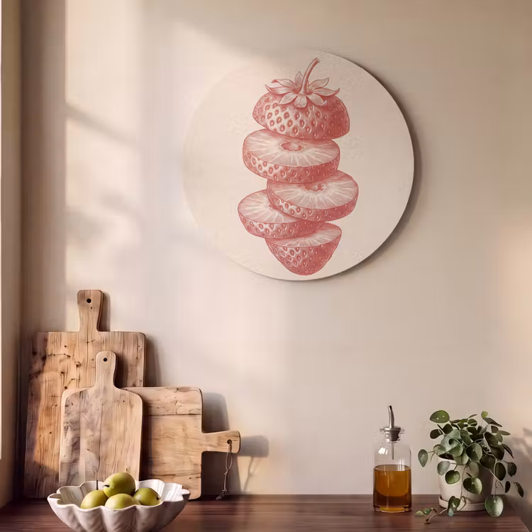 Fruit - Gesneden - Illustratie - Rood - Vintage Akoestische PET Vilt - Rond klein -sfeer2