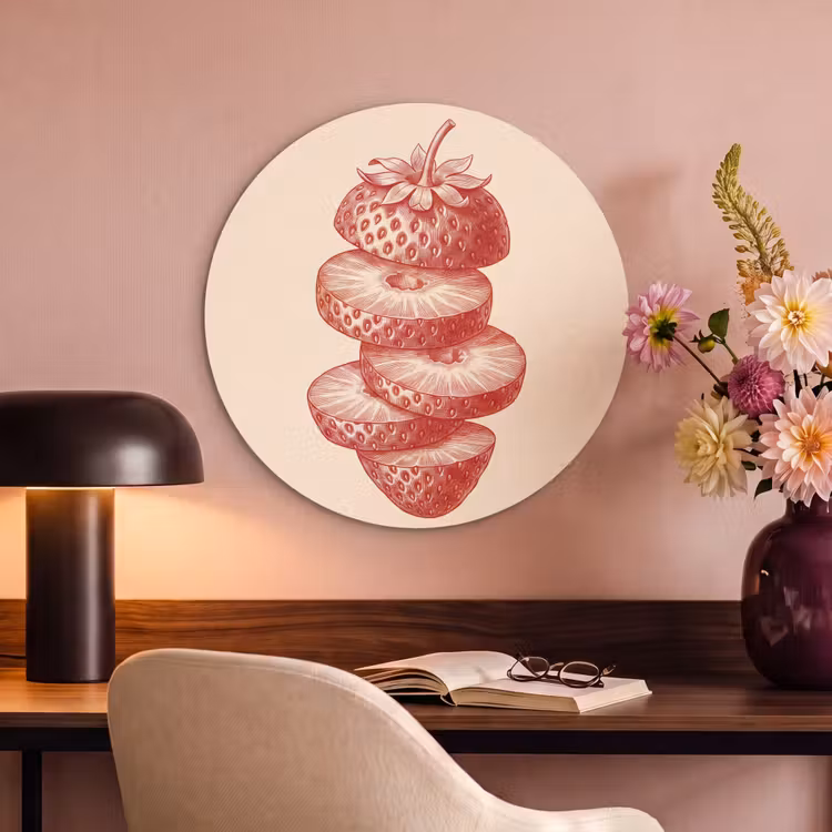 Fruit - Gesneden - Illustratie - Rood - Vintage Akoestische PET Vilt - Rond klein -sfeer3