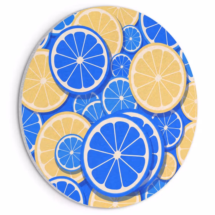 Fruit - Schijven - Patroon - Modern - Blauw - Geel Akoestische PET Vilt - Rond klein -3d