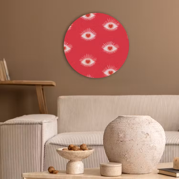 Ogen - Hart - Abstract - Rood - Roze Akoestische PET Vilt - Rond klein 838 -sfeer1