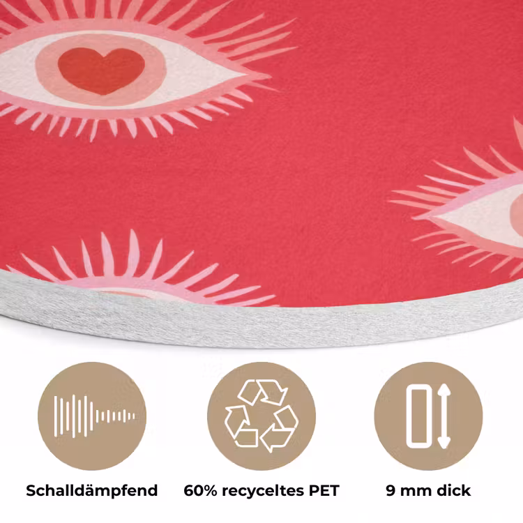 Ogen - Hart - Abstract - Rood - Roze Akoestische PET Vilt - Rond klein 838 -closeup_DE