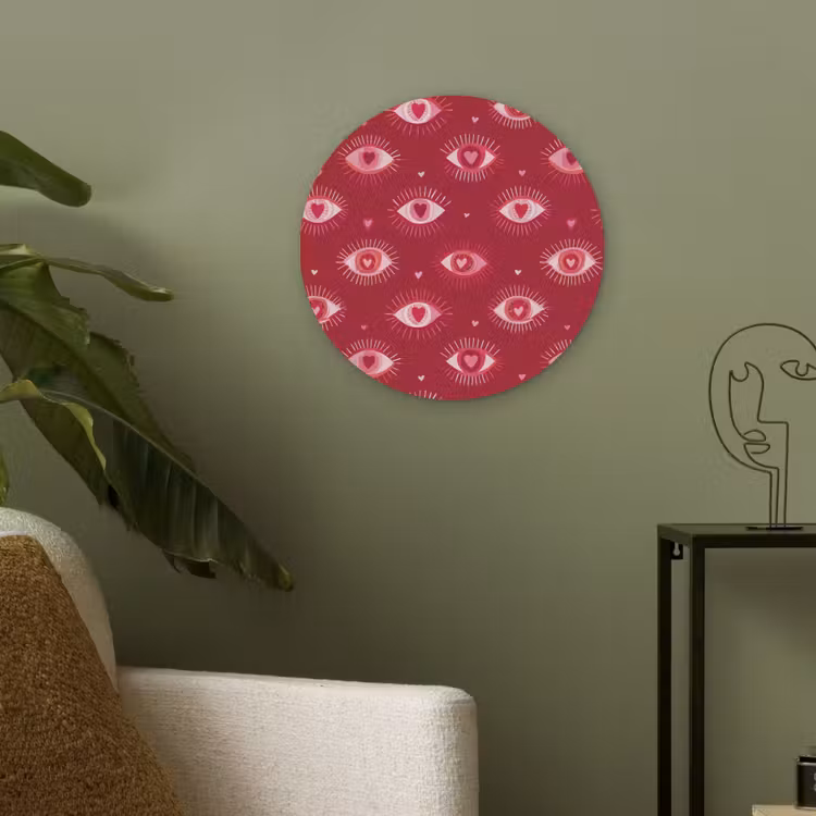 Ogen - Patroon - Roze - Donkerrood Akoestische PET Vilt - Rond klein 838 -sfeer2