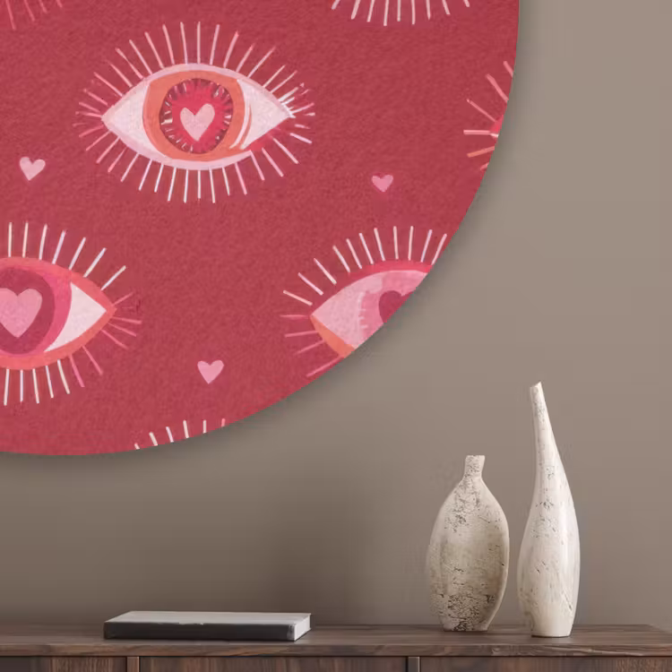Ogen - Patroon - Roze - Donkerrood Akoestische PET Vilt - Rond klein 838 -sfeer5_closeup