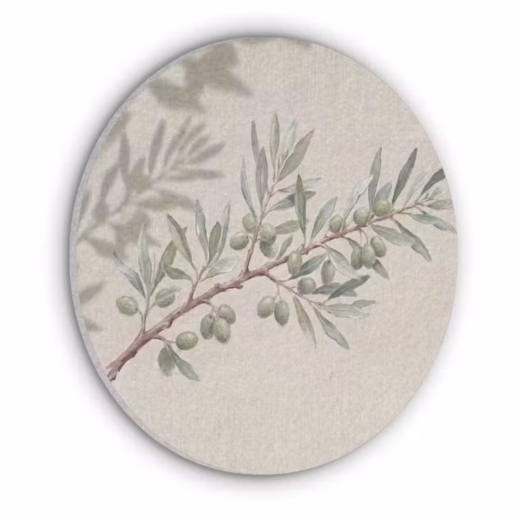 Olijftak - Bladeren - Natuur - Groen - Beige Akoestische PET Vilt - Rond klein -3d