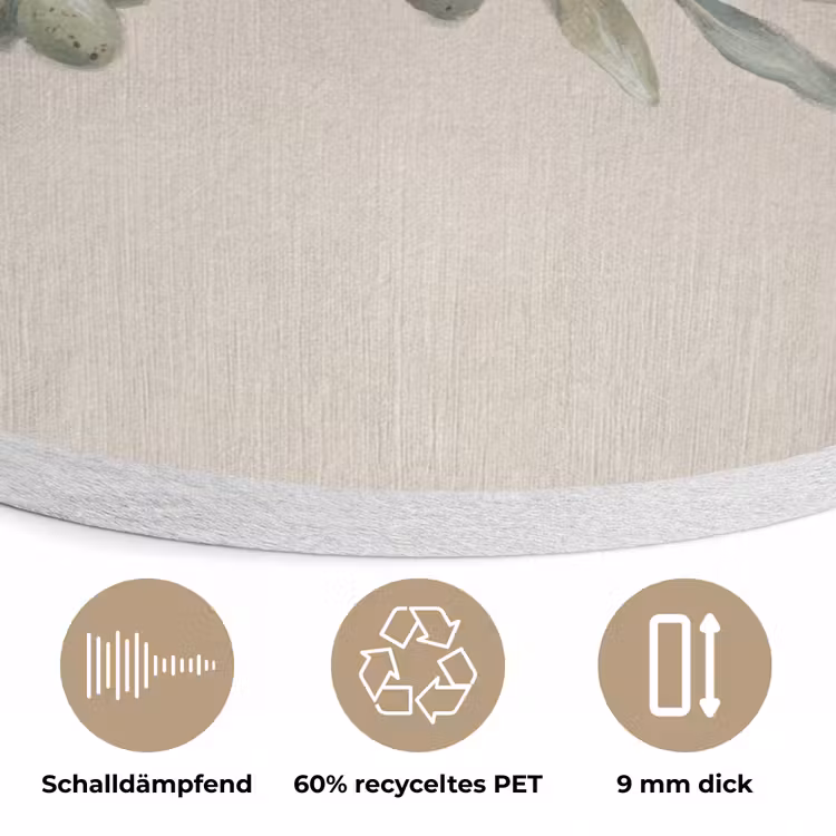 Olijftak - Bladeren - Natuur - Groen - Beige Akoestische PET Vilt - Rond klein -closeup_DE