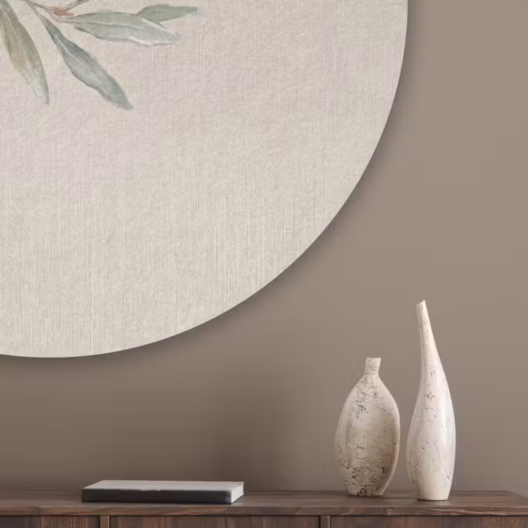Olijftak - Bladeren - Natuur - Groen - Beige Akoestische PET Vilt - Rond klein -sfeer5_closeup