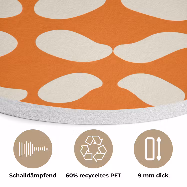 Oranje - Organische vormen - Wit Akoestische PET Vilt - Rond klein 838 -closeup_DE