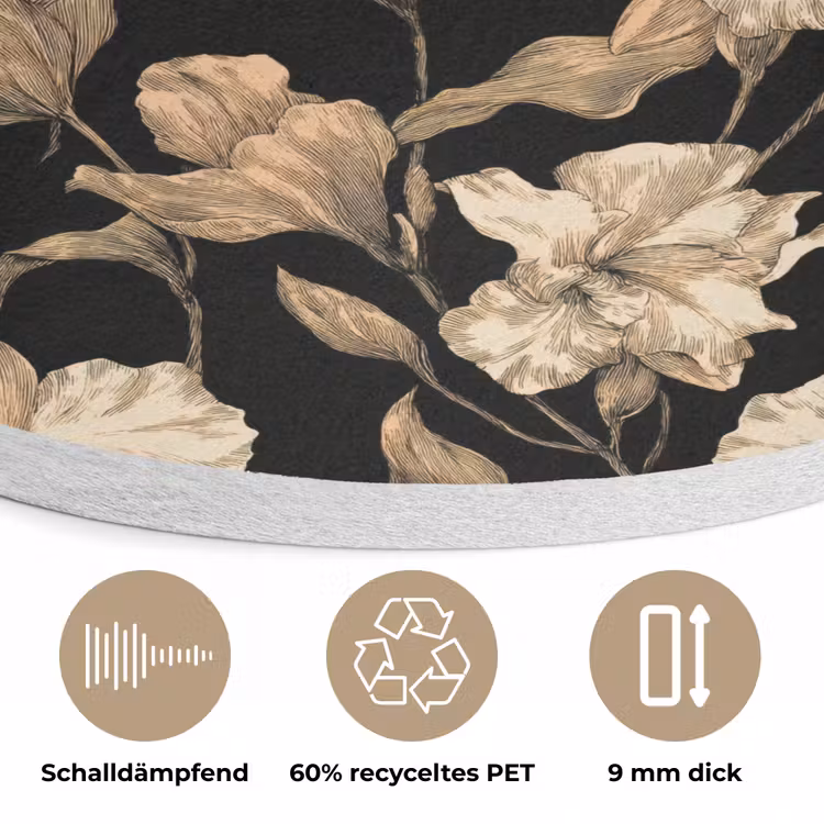 Orchideeën - Lijntekening - Patroon - Beige - Zwart Akoestische PET Vilt - Rond klein 838 -closeup_DE
