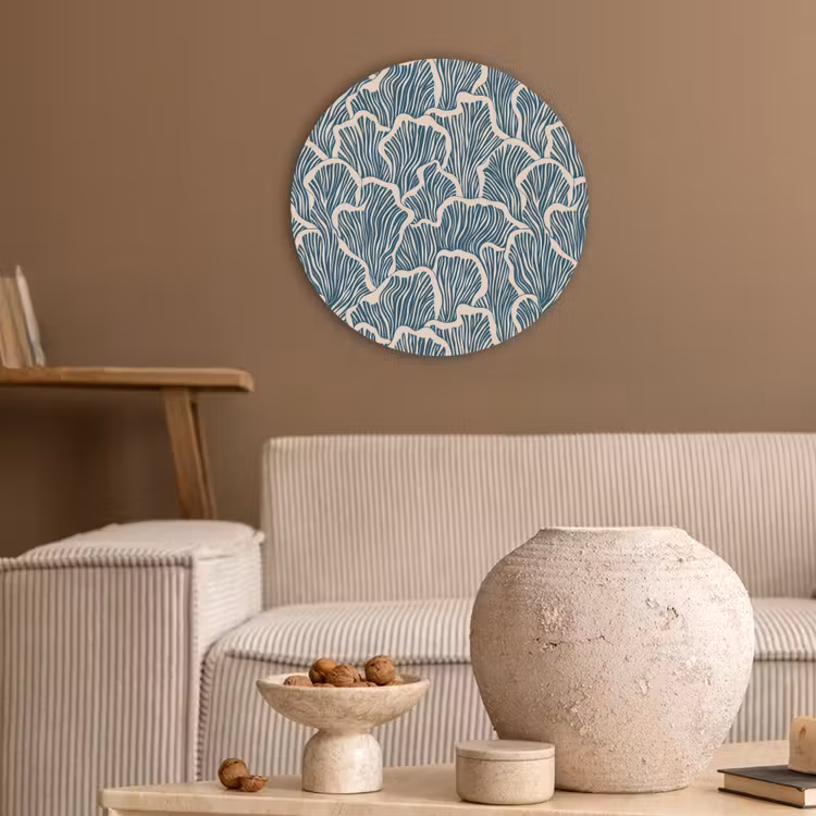 Organisch - Blauw - Crème - Schelpen Akoestische PET Vilt - Rond klein 838 -sfeer1