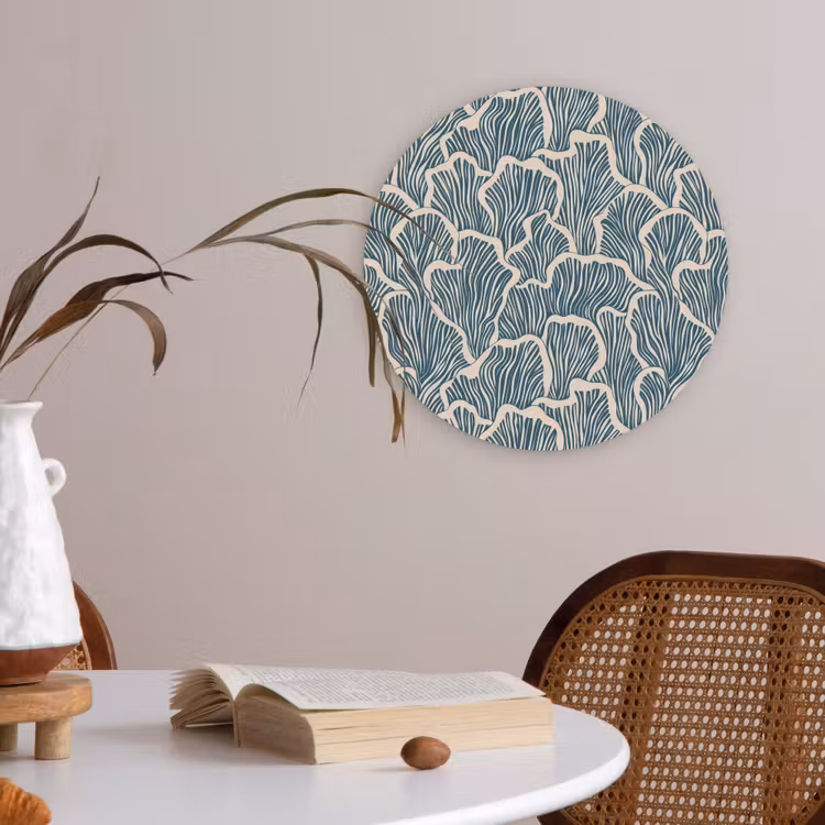 Organisch - Blauw - Crème - Schelpen Akoestische PET Vilt - Rond klein 838 -sfeer3