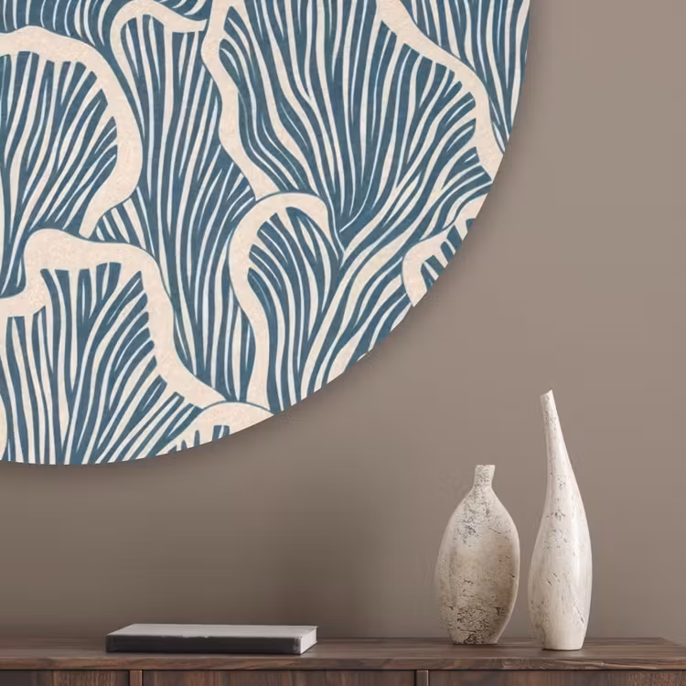 Organisch - Blauw - Crème - Schelpen Akoestische PET Vilt - Rond klein 838 -sfeer5_closeup