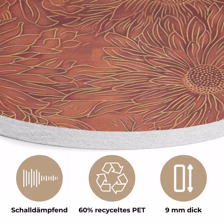 Oosters - Bloemen - Terracotta Akoestische PET Vilt - Rond klein 838 -closeup_DE