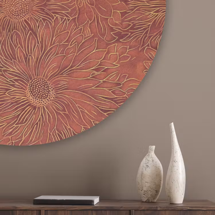 Oosters - Bloemen - Terracotta Akoestische PET Vilt - Rond klein 838 -sfeer5_closeup