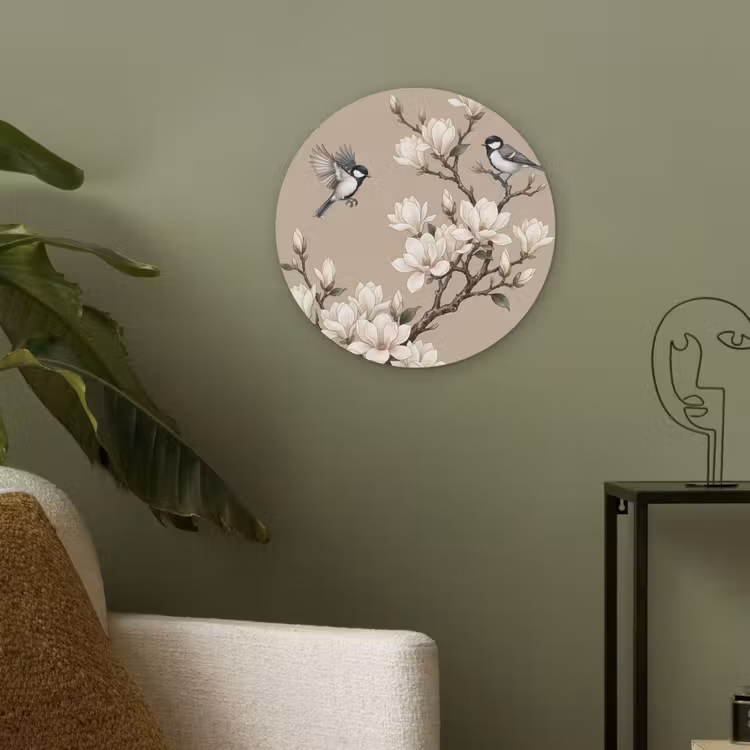 Oosters - Vogels - Beige Akoestische PET Vilt - Rond klein -sfeer2