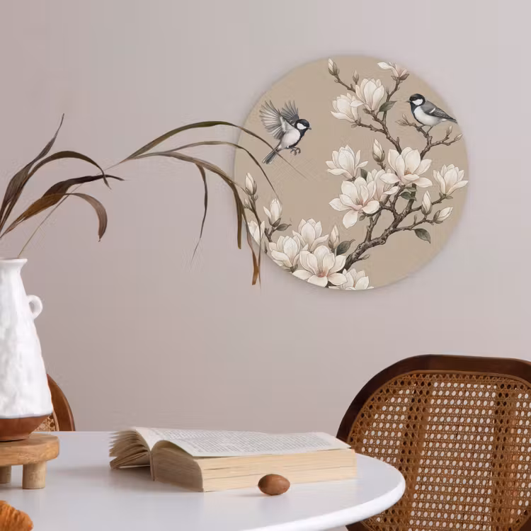 Oosters - Vogels - Beige Akoestische PET Vilt - Rond klein -sfeer3