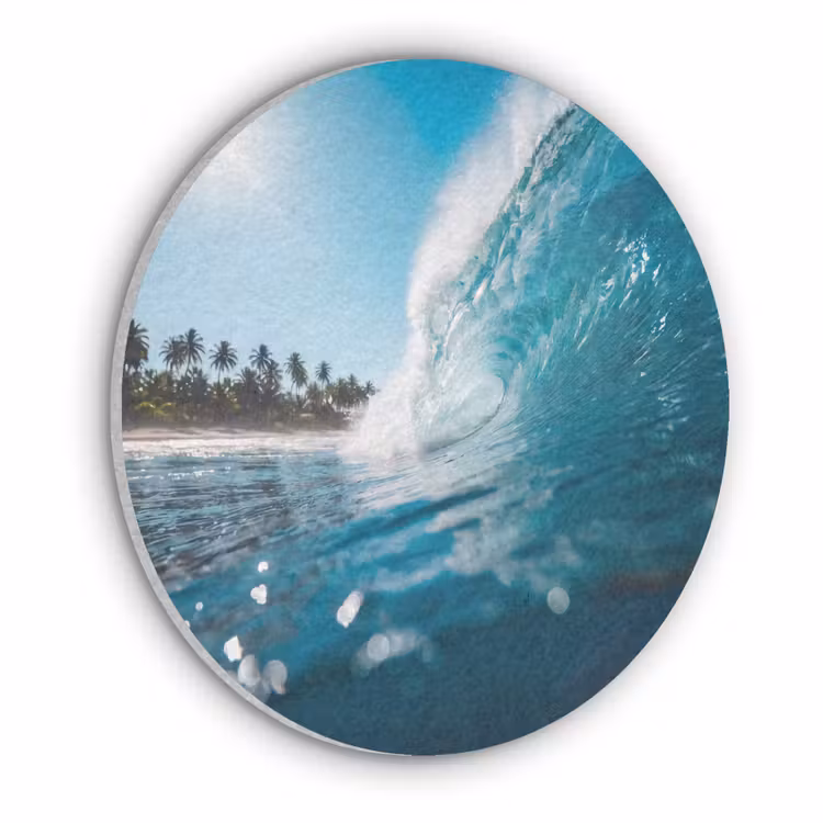 Oceaan - Golf - Strand - Natuur - Blauw Akoestische PET Vilt - Rond klein -3d