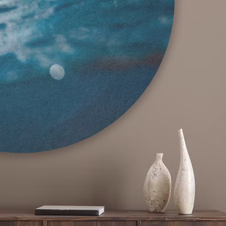 Oceaan - Golf - Strand - Natuur - Blauw Akoestische PET Vilt - Rond klein -sfeer5_closeup