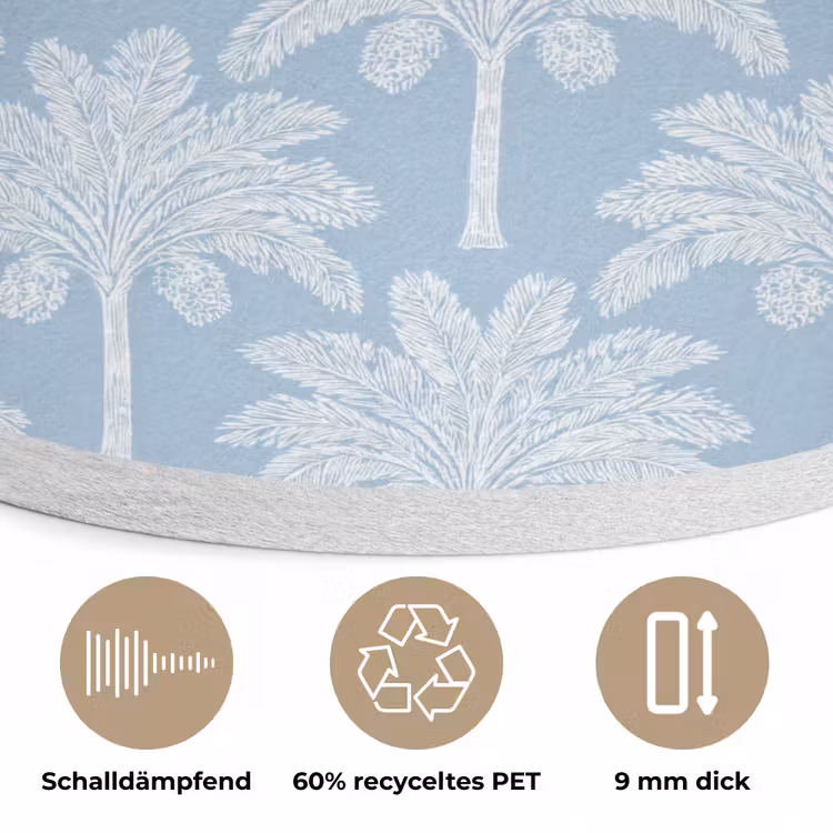 Palmboom - Modern - Blauw Akoestische PET Vilt - Rond klein 838 -closeup_DE