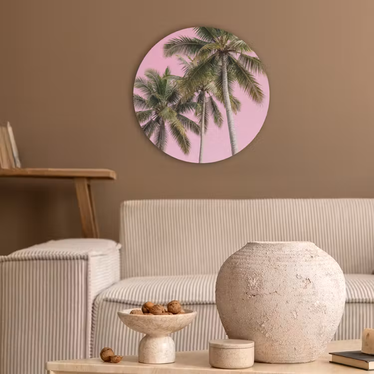 Palmboom - Tropisch - Pink Akoestische PET Vilt - Rond klein -sfeer1