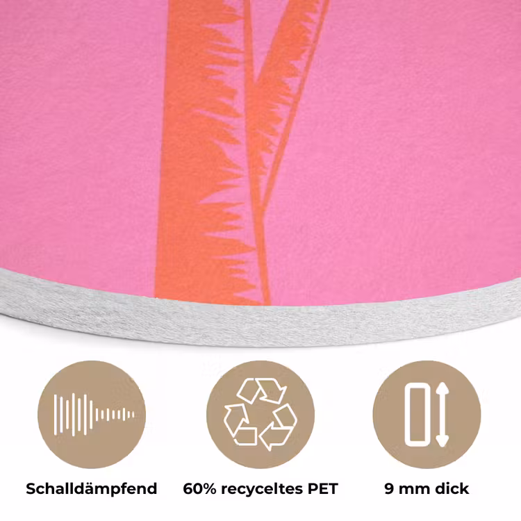 Palmbomen - Modern - Roze Akoestische PET Vilt - Rond klein -closeup_DE