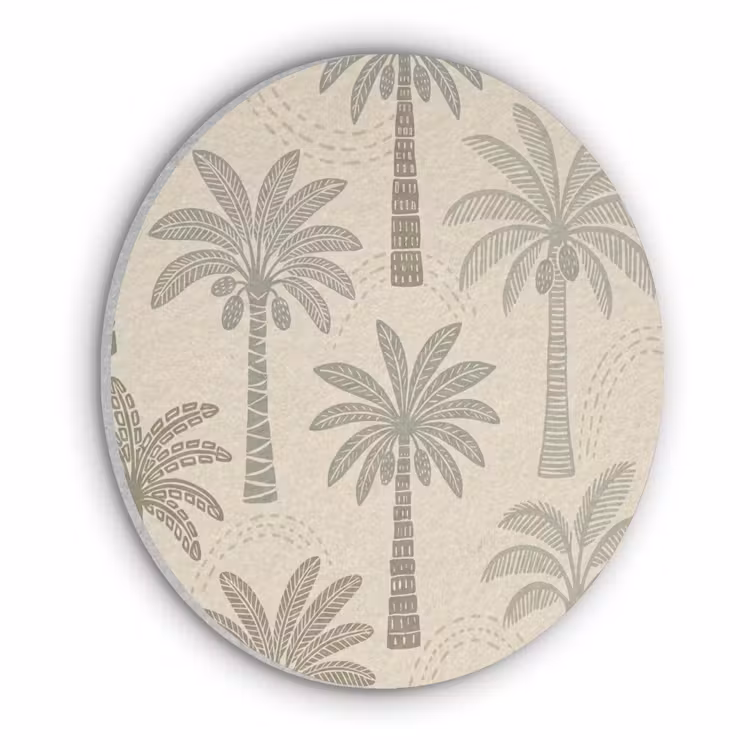 Palmbomen - Patroon - Tropisch - Beige Akoestische PET Vilt - Rond klein -3d
