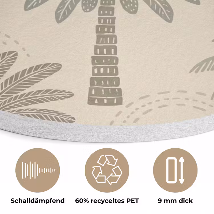 Palmbomen - Patroon - Tropisch - Beige Akoestische PET Vilt - Rond klein -closeup_DE