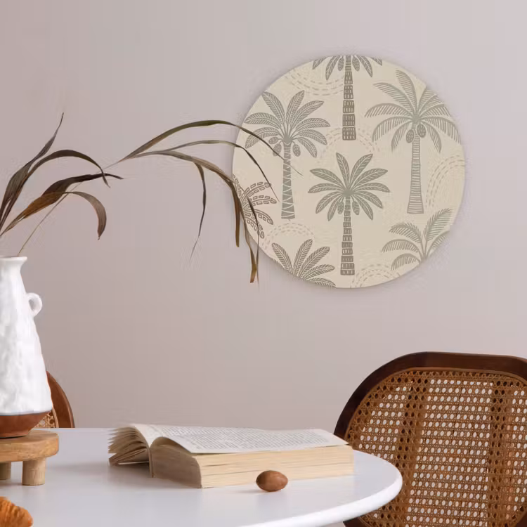 Palmbomen - Patroon - Tropisch - Beige Akoestische PET Vilt - Rond klein -sfeer3