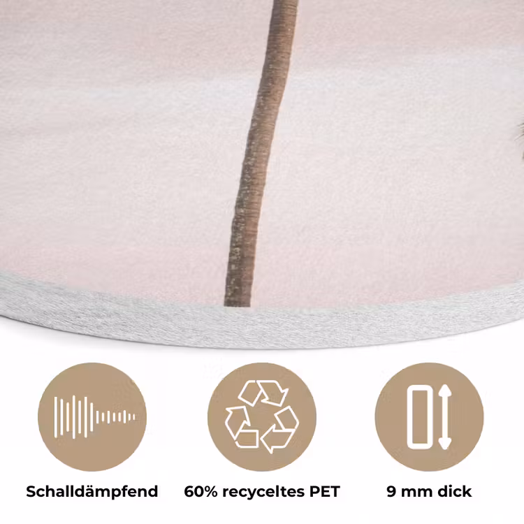 Palmbomen - Zonsondergang - Roze Akoestische PET Vilt - Rond klein -closeup_DE