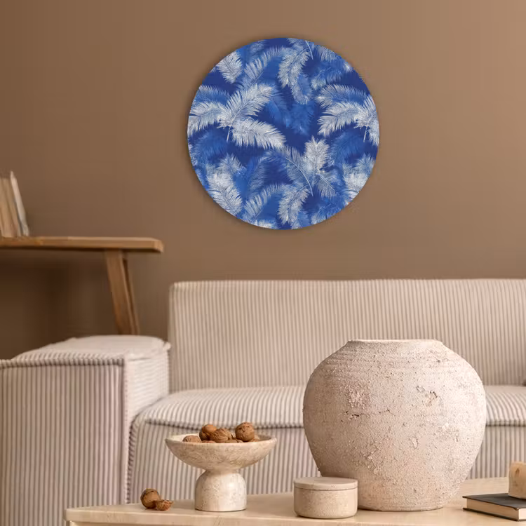 Palmblad - Patroon - Blauw Akoestische PET Vilt - Rond klein 838 -sfeer1