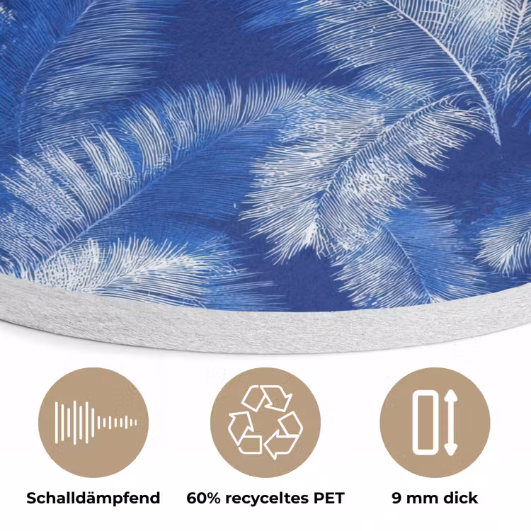 Palmblad - Patroon - Blauw Akoestische PET Vilt - Rond klein 838 -closeup_DE